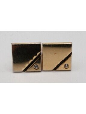 Foster Mid-Century Geometric Square Cufflinks Gold Tone with Rhinestone Accent